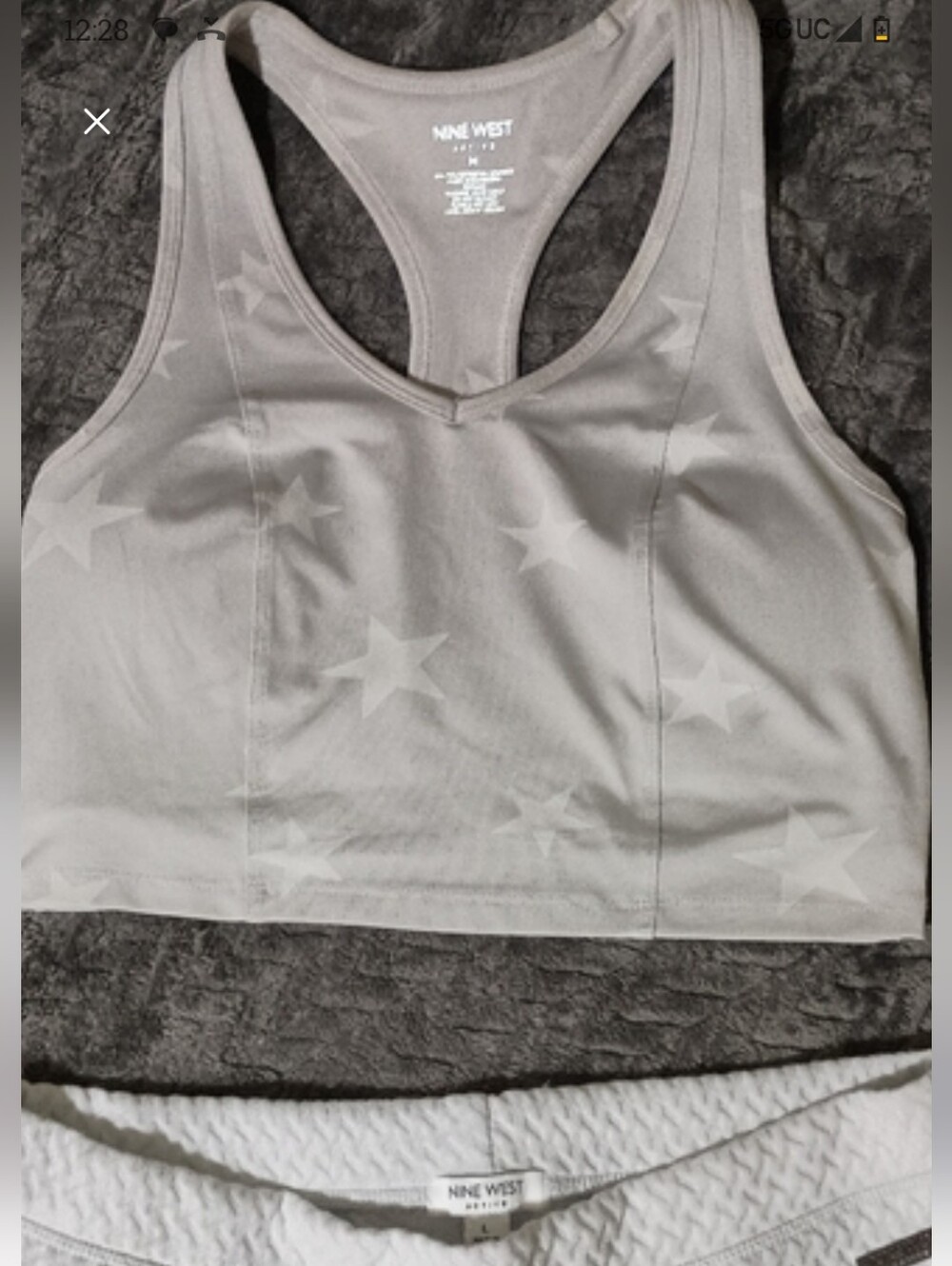 NWT Nine West WHITE STAR TOP &LEGGINGS Set, Light Grey Top Size M, Bottom Size L